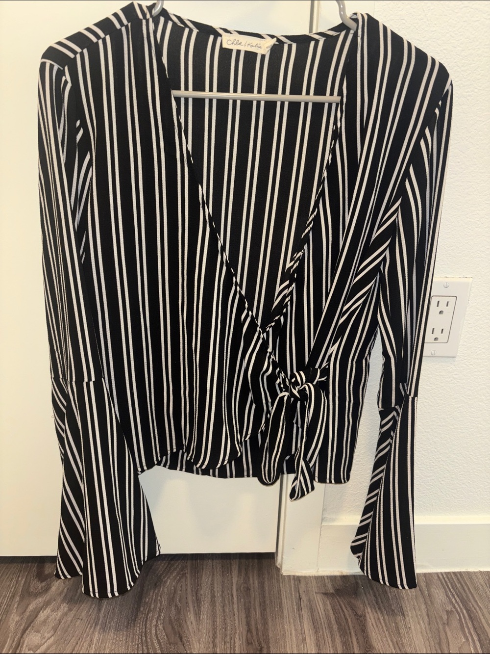 Chloe and Katie Striped Wrap Blouse with Peasant Sleeves
